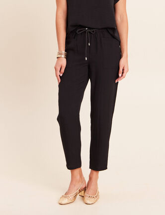 Pantalon mom 7/8&egrave;me en coton noir femme