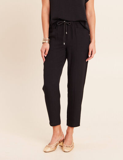 Pantalon mom 7/8&egrave;me en coton noir femme