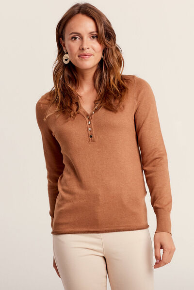 Pull manches longues camel femme