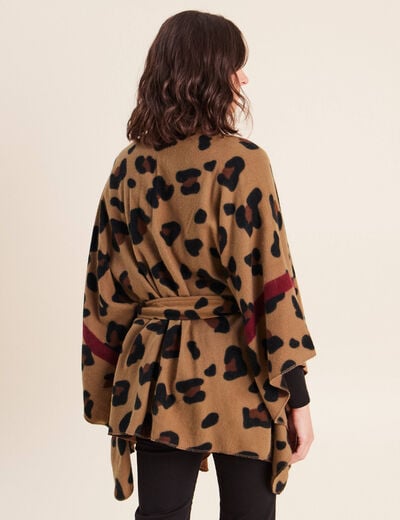 Poncho ceintur&eacute; taupe femme