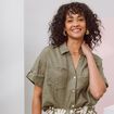 Chemise ample manches courtes aspect lin vert kaki femme