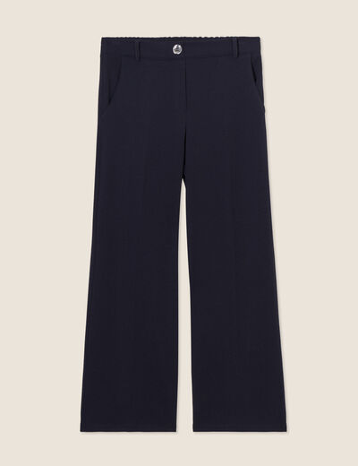 Pantalon coupe large &agrave; pinces bleu fonc&eacute; femme