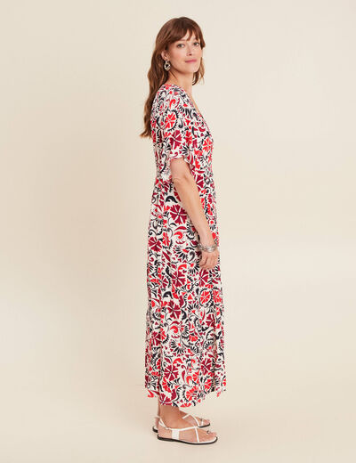 Robe longue évasée col en V blanc femme