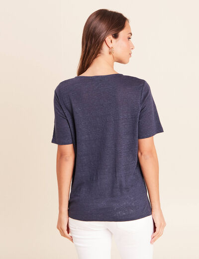 T-shirt droit col rond manches courtes bleu marine femme