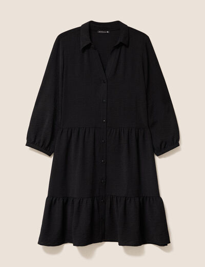 Robe courte évasée col chemise noir femme
