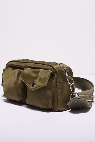 Sac satiné avec poches vert kaki femme