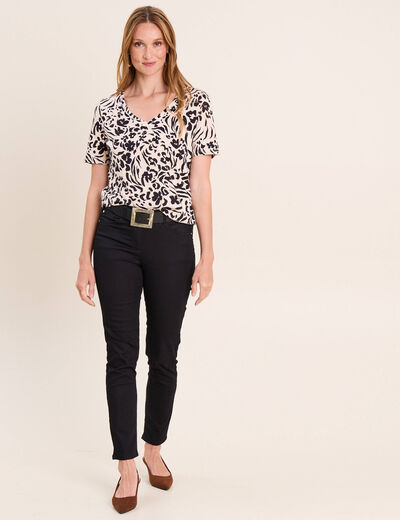 T-shirt col V manches courtes blanc femme