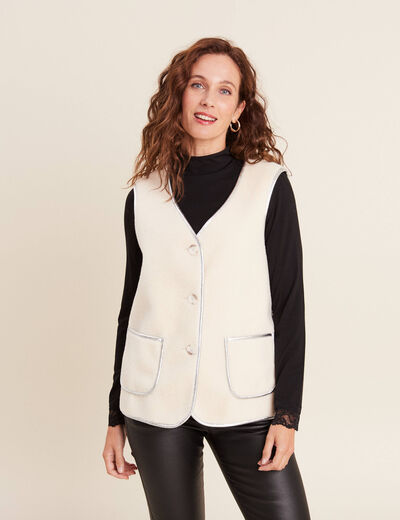 Veste sans manches laine mouton ivoire femme