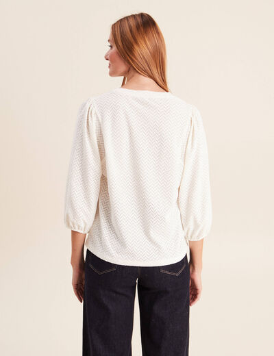 Blouse droite col rond manches 3/4 ecru femme