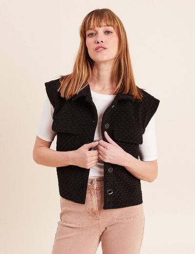 Veste courte droite sans manches noir femme