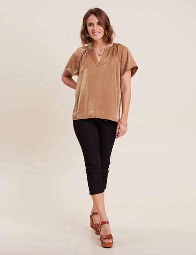 Blouse manches courtes marron clair femme