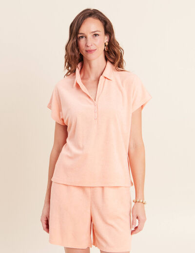 Polo droit col chemise manches courtes orange abricot femme