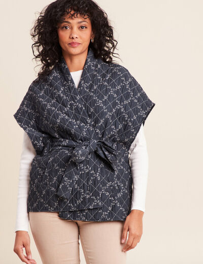 Kimono ceintur&eacute; denim stone femme