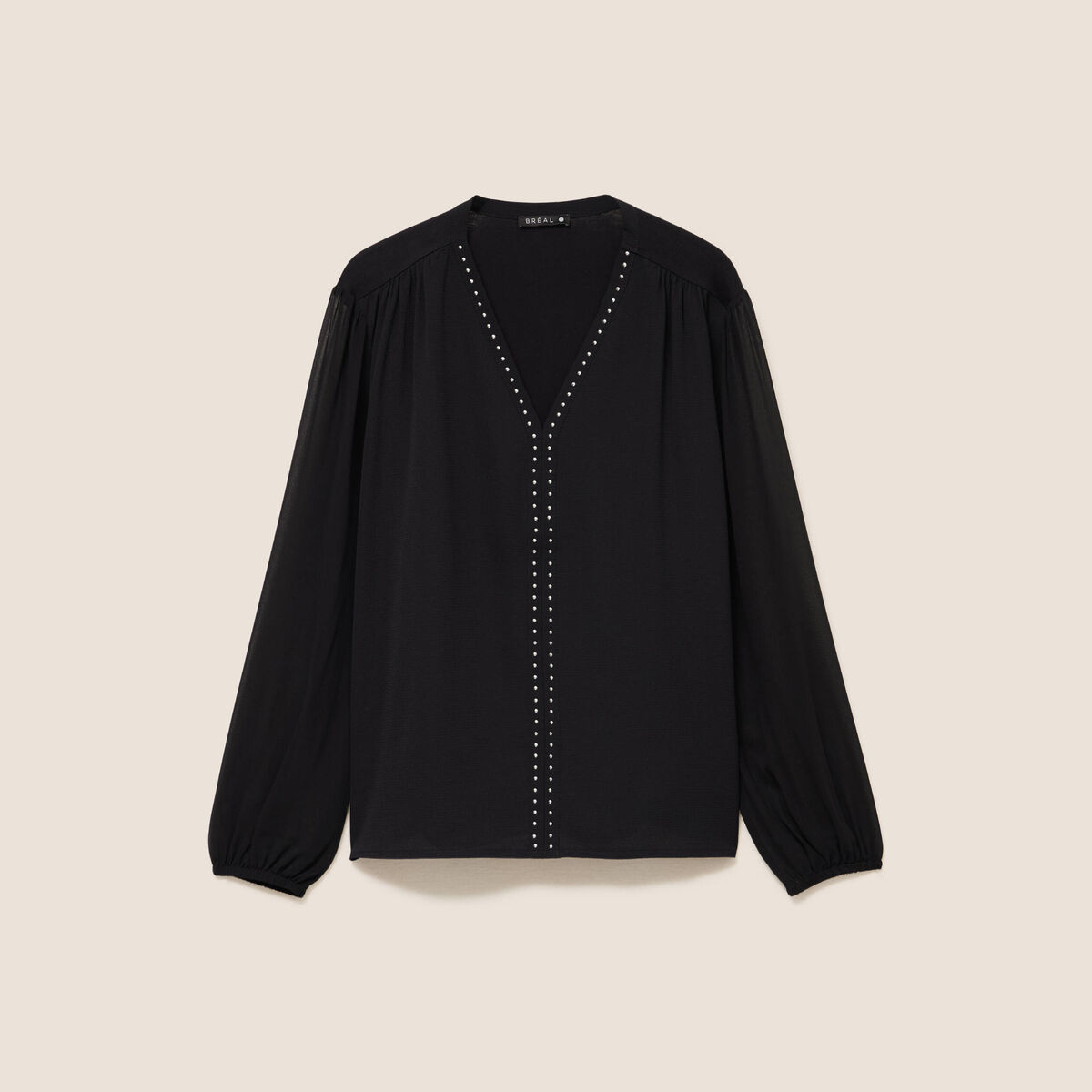 T-shirt col v manches longues noir femme