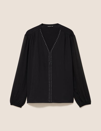 T-shirt col v manches longues noir femme