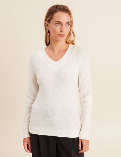 Pull manches longues ecru femme