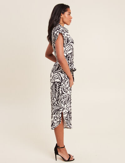 Robe chemise midi ceinturée noir femme
