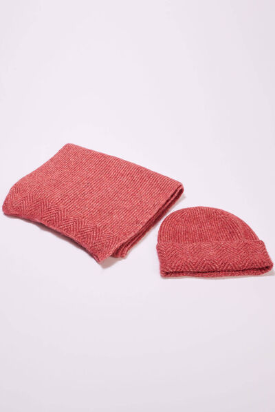 Lot bonnet et écharpe rose framboise femme