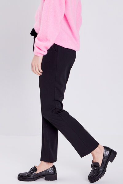 Pantalon city droit ceinturé noir femme