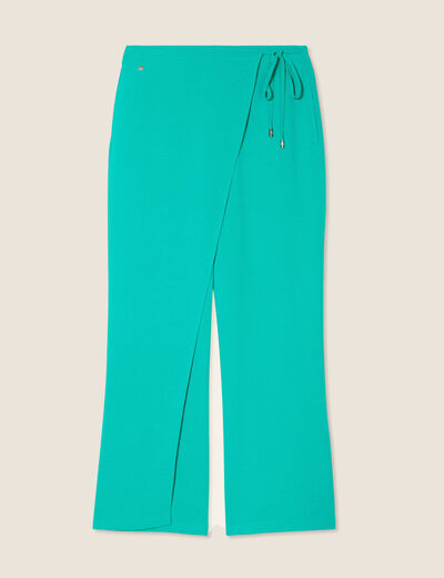 Pantalon coupe large avec pan vert &eacute;meraude femme