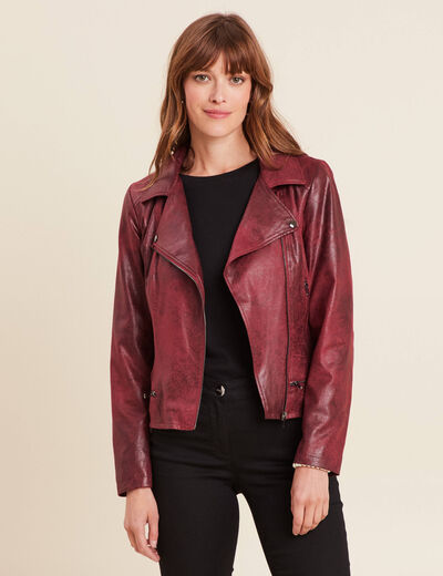 Veste esprit motard zippée bordeaux femme