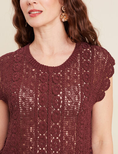 Débardeur macramé bordeaux femme