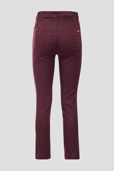 Pantalon ajusté enduit 7/8ème marron foncé femme