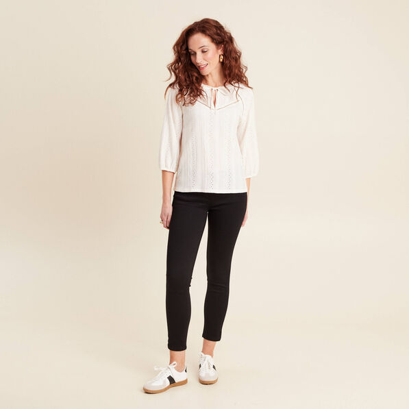 Jean ajusté 7/8ème effet bi-matière noir femme