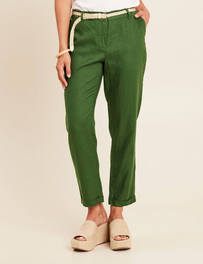 Pantalon flou ceinturé vert foncé femme