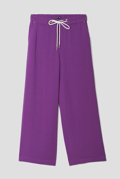 Pantalon large fluide violet foncé femme