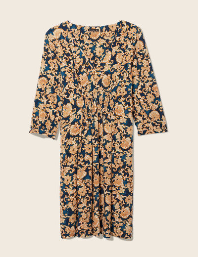 Robe évasée manches 3/4 bleu foncé femme