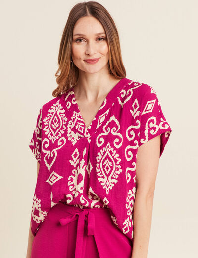Blouse manches courtes rose fushia femme