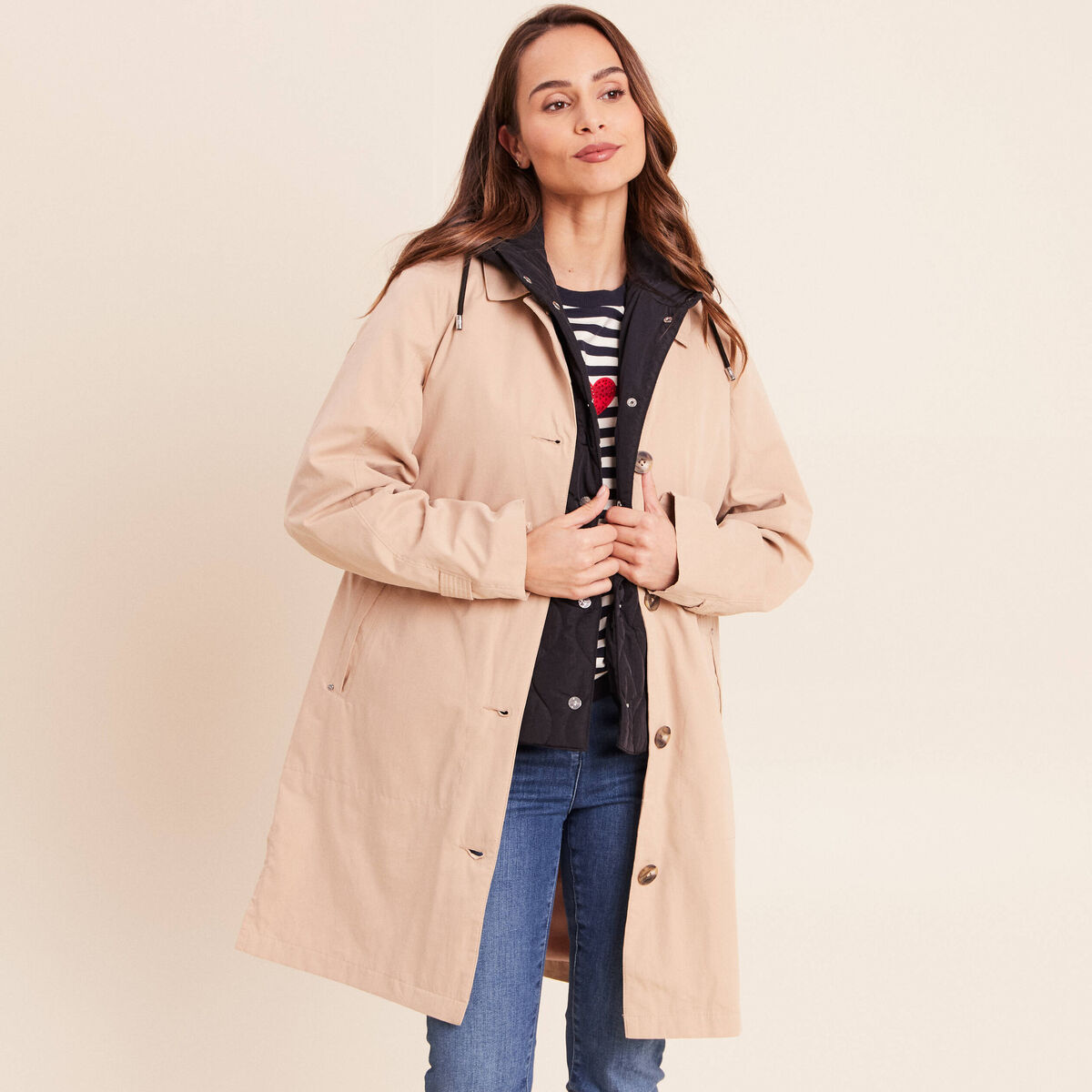 Trench doubl&eacute; satin&eacute; beige femme
