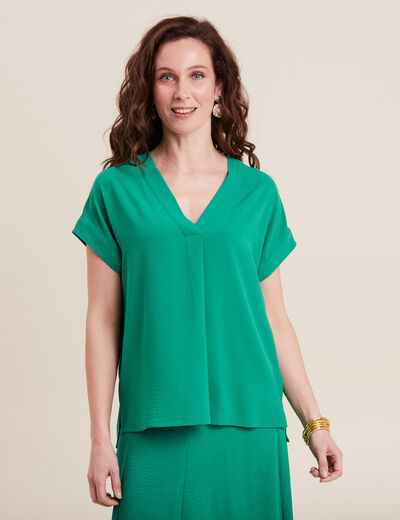 Blouse manches courtes vert émeraude femme