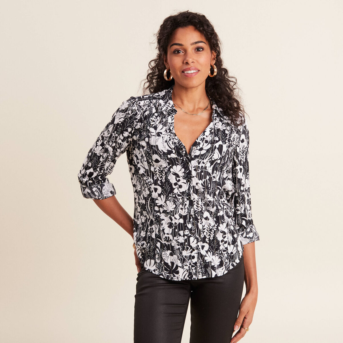 Chemise manches longues noir femme