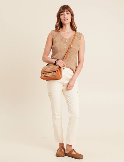 Débardeur tricot sans manches sable femme