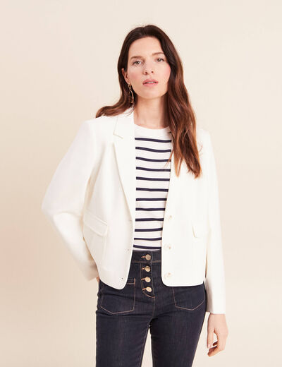 Veste droite courte &agrave; manches longues ecru femme