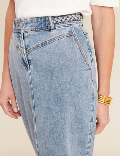 Jupe longue droite taille haute en jean denim double stone femme