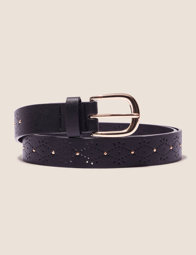 Ceinture perforée et cloutée noir femme