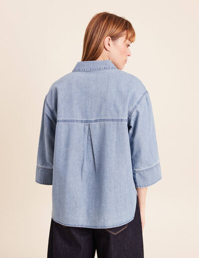 Chemise ample manches 3/4 col chemise denim double stone femme