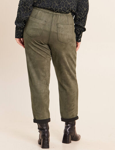Pantalon coupe mom 7/8&egrave;me vert kaki femme
