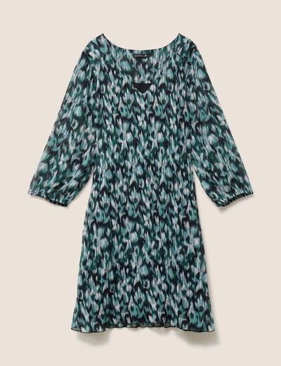 Robe courte &eacute;vas&eacute;e pliss&eacute;e col v vert femme