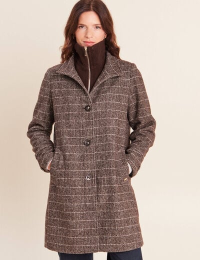 Manteau col montant doubl&eacute; marron femme