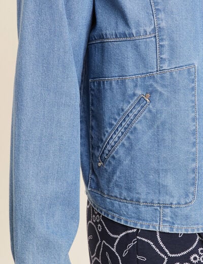 Blouson boutonné en jean denim double stone femme