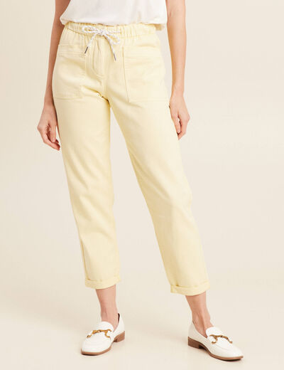 Jean large à coulisse jaune clair femme