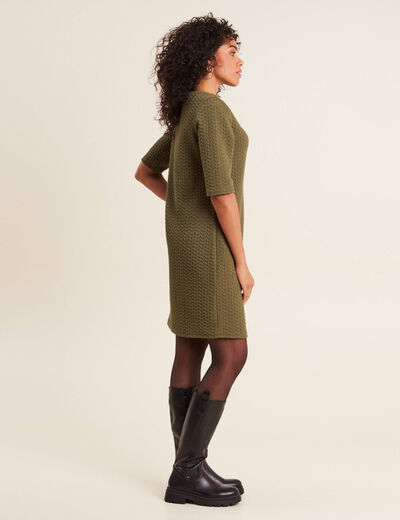 Robe droite manches 3/4 vert kaki femme