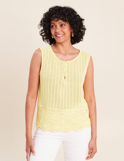 Top sans manches avec dentelle jaune pastel femme