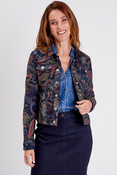 Veste droite en jean noir femme