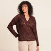 Polo manches 3/4 aspect dentelle marron fonc&eacute; femme