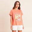 T-shirt col rond manches courtes sequins orange fluo femme
